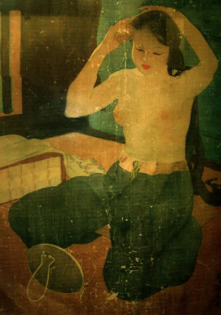 Vietnamese silk painting about naked woman